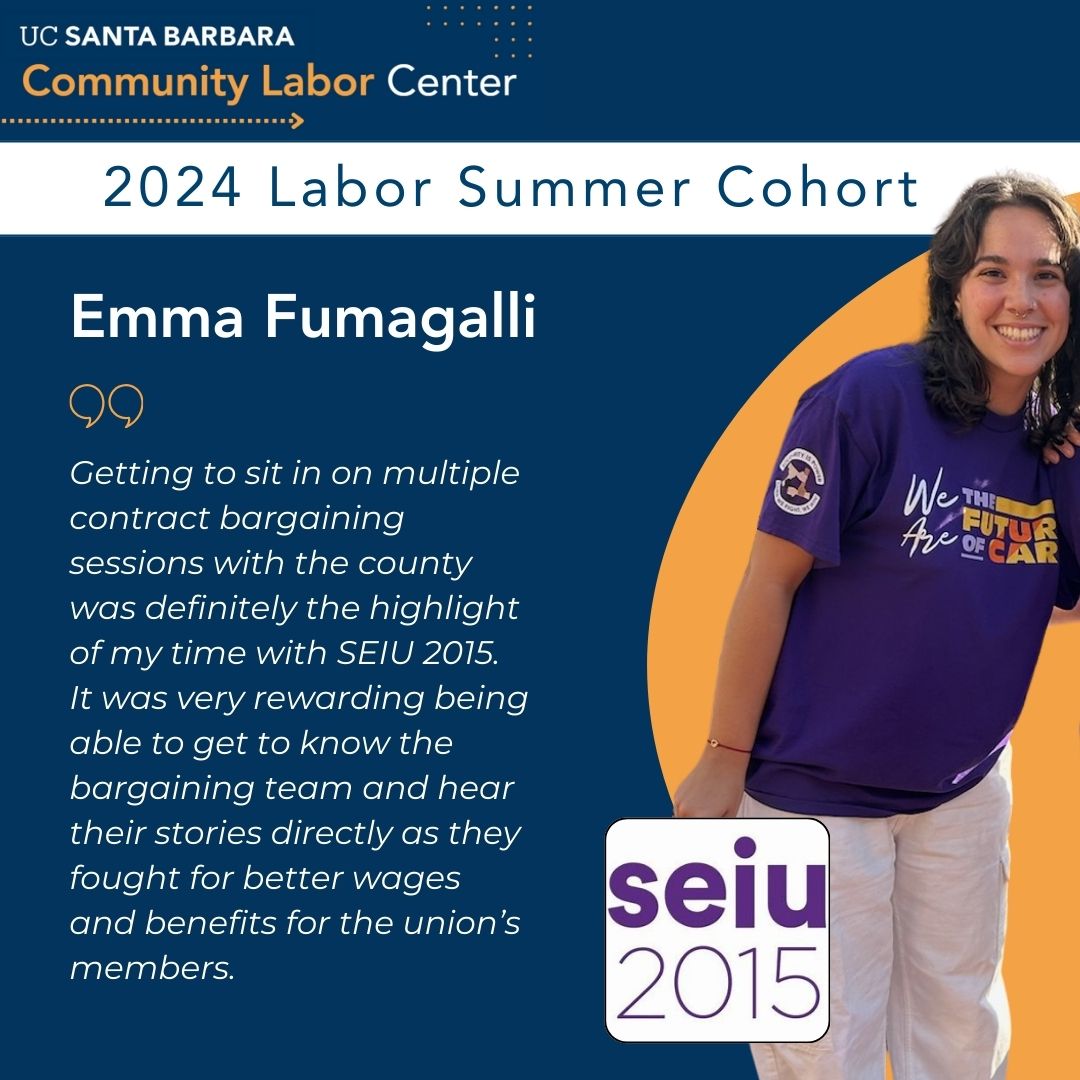 Graphic describing Labor Summer intern, Emma Fumagalli's experience.