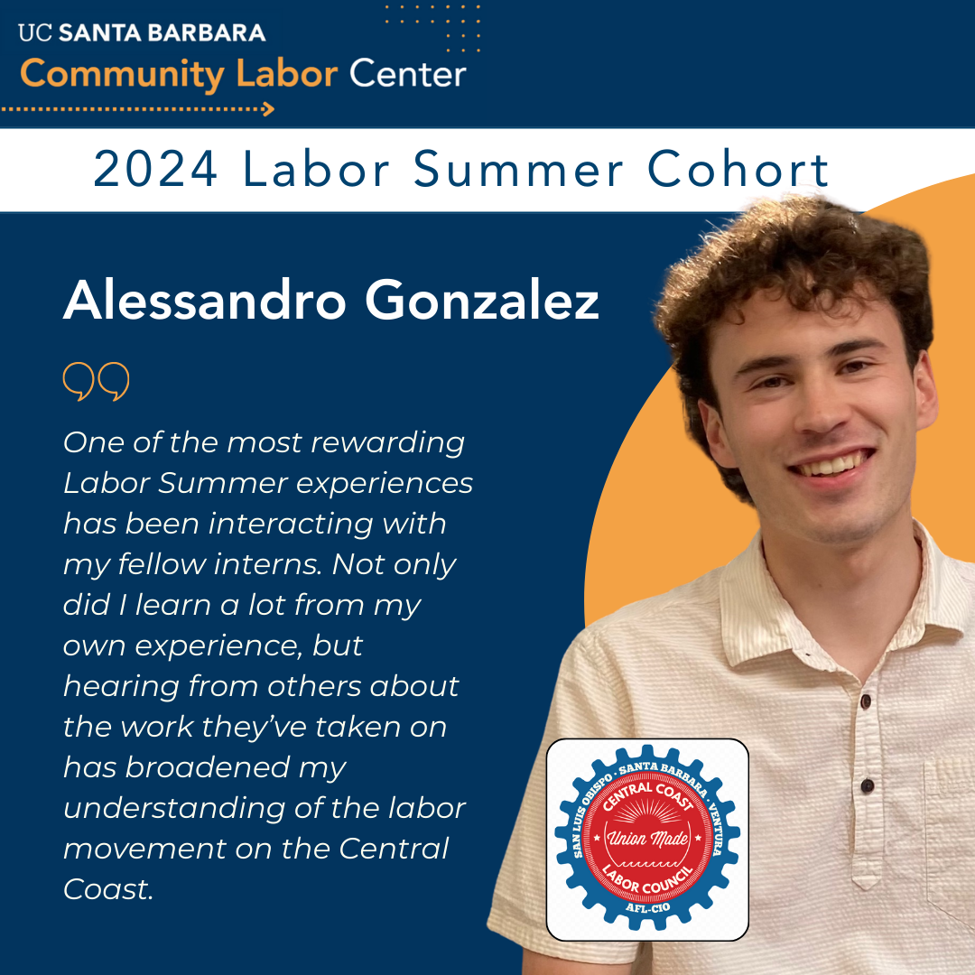 Graphic describing Labor Summer intern, Alessandro Gonzalez' experience.