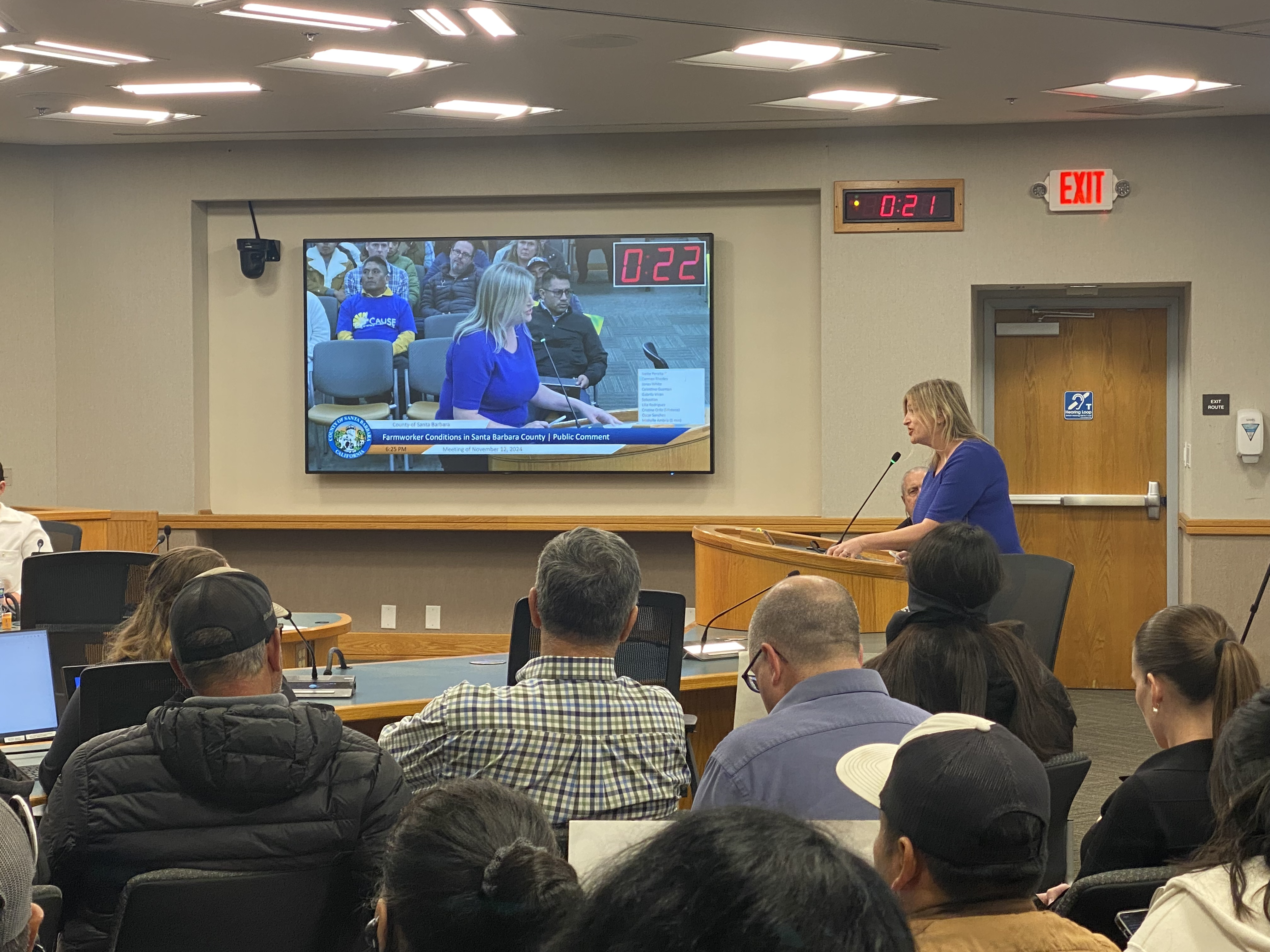 Carmen Rhodes speaking to Board of Supervisors.